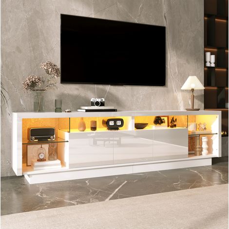 Mobile TV bianco 200 x 38 x 55 cm con LED multicolore APP DESVIAE (1/5)