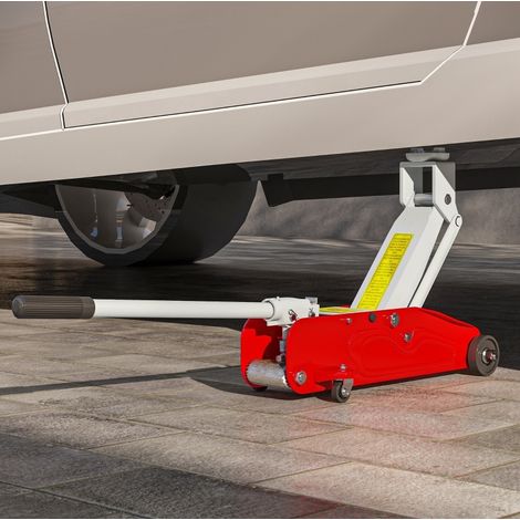 Cric hydraulique roulant 2 t 12-30 cm en acier rouge avec protection surcharge pour voiture et SUV (1/5)