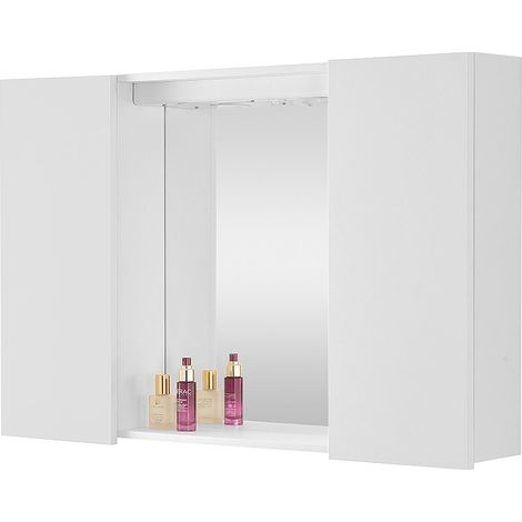 Specchio contenitore 90x60 cm bianco con LED e ripiani interni