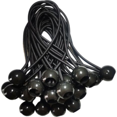 25 Pcs Cordons Élastiques avec Boules - Lot de 20 cm Tendeurs Universels avec Attaches - Sangle Elastique Résistant Parfaite pour le Camping, les Bagages & Bâches - Noir (1/4)