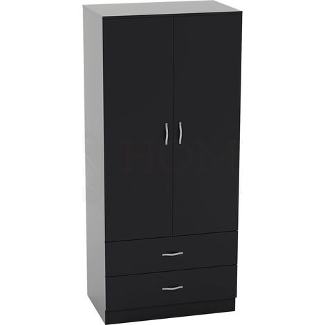 Riano 2 Door 2 Drawer Wardrobe With Hanging Rail & Storage Shelf, Black