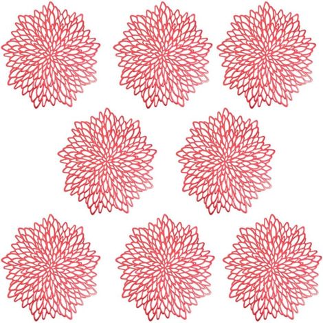 Sets de Table, PVC Lot de 8 Sets de Table Tapis de table Décor Lavables Tapis de Sous-verres Isolants Creux Résistants à la Chaleur Tapis de Table en PVC Résistant, Rouge (1/5)