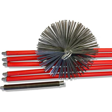Kibros – Kit de ramonage pro conduits non gainés – Hérisson acier plat Ø 200 mm – Longueur 8,50 m – 6 cannes – Ressort de départ – Embouts métal – 4KIT20AB