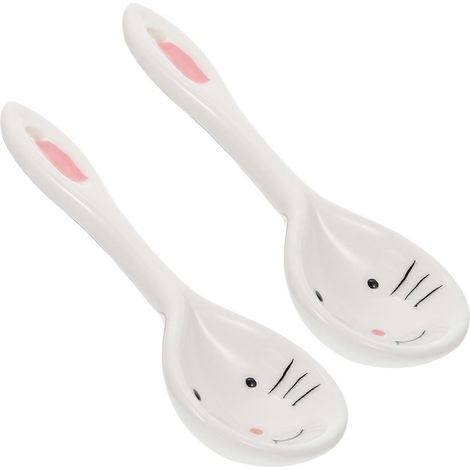 Cuillères pour enfants en céramique, lot de 2 adorables cuillères à motif lapin (1/5)