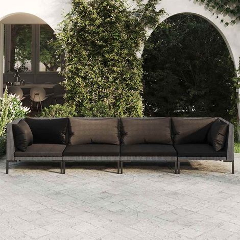 Salon de jardin 4 pcs Ensemble Table et Chaise de Jardin - avec coussins Résine tressée Gris foncé BV807452 - BonneVie (1/5)