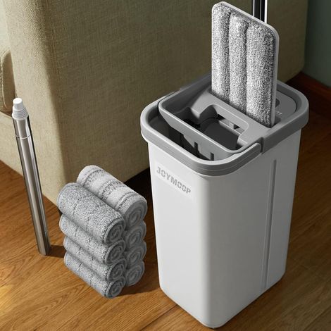 Serpillère Plate avec lingette en Microfibre et Seau avec essoreur, avec Long Manche, Utilisation Humide ou sèche, Nettoyage du Sol (1/5)