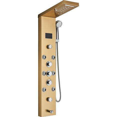 Suguword – Colonne de douche hydromassante en acier inoxydable – Pommeau à LED – 3 jets de massage – Écran LCD affichant la température