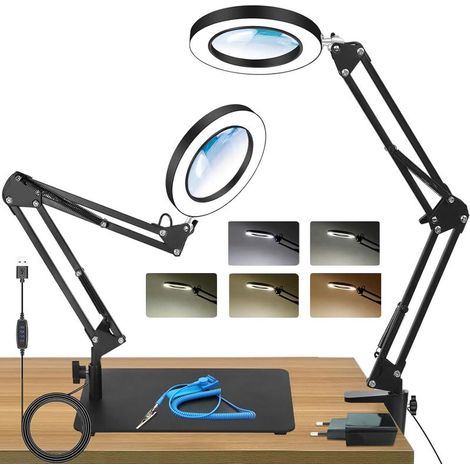 Lot de 2 Lampes Loupe LED 10 LED avec Pince Base et 10 Niveaux Réglage, Lampe Flexible pour Précision Atelier Bureau Lecture (1/5)