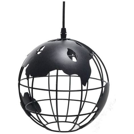 Suspension Vintage Industrielle Globe Lampe de Plafond Luminaire en Boule Métal Diamètre 20cm – Noir (1/4)