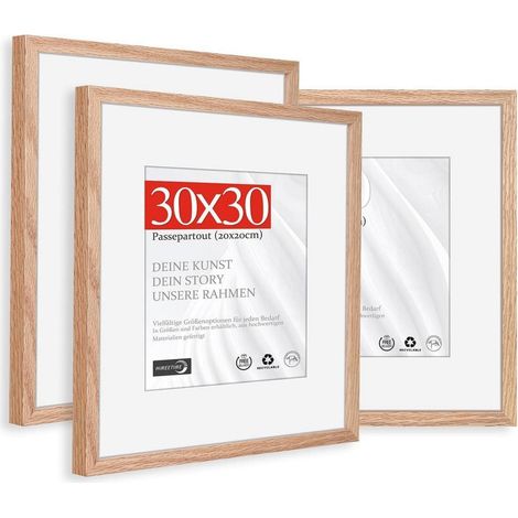 3x Bilderrahmen Eiche 30x30 cm mit Passepartout 20x20 cm Wandmontage (1/5)