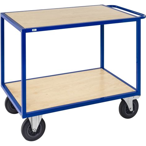 Kongamek Tischwagen in blau 1200x680x934mm in Holzoptik mit Schiebegriff, Gummibereifung und Bremse