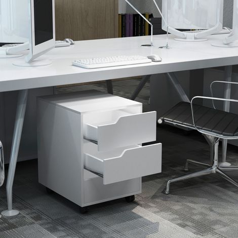 Mobiler Bürocontainer mit 3 Schubladen, rollbarer Aufbewahrungsschrank für Dokumente und Drucker, kompaktes Aufbewahrungsmöbel für Büro oder Schlafzimmer, 40 x 50 x 57,5 cm, weiß