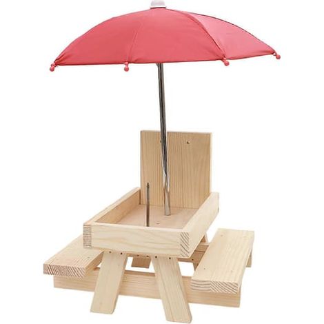 Mangeoire à écureuils d'extérieur avec parasol, rouge, pour la décoration du jardin et de la terrasse. (1/5)