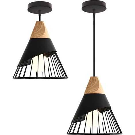 Lot de 2 Lustre Suspension Nordique Créatif Abat-jour en Forme Badminton Métal E27 pour Chambre Cuisine Bar Noir