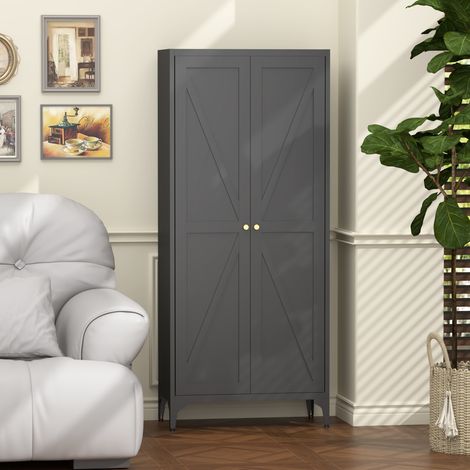 Armoire de rangement métallique à 2 portes, 4 étagères réglables, noire, REDOM (1/5)