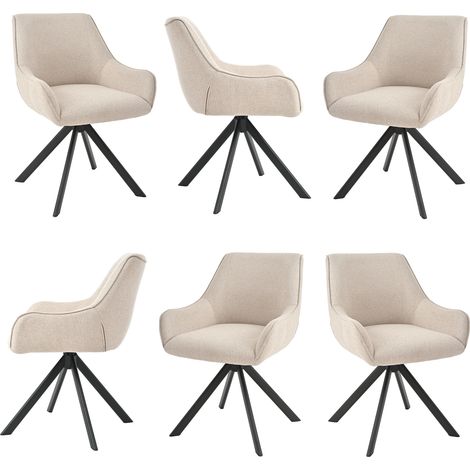 Goeurvant Sillón giratorio 360° con respaldo curvado y cojín mullido, la combinación perfecta entre estilo y comodidad - Juego de 6 - Beige