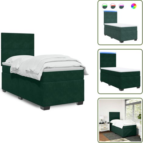 The Living Store Sommier à lattes de lit avec matelas Vert foncé 100x200 cm - Lit Plateforme - Lit Design - Lit Moderne - Lit Velours - Lit Avec Éclairage Led