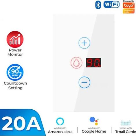 Tuya Interruttore per Scaldabagno Smart WiFi 20A con Misuratore di Consumi Colore: Bianco