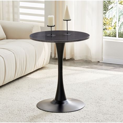Runder Tisch MDF und Metall Schwarz in Marmor-Optik, Ø60x72 cm, mit Mittelsäule (1/5)