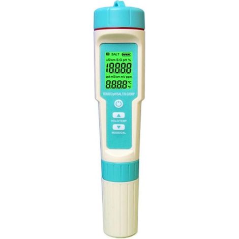 Wasserdichtes 7-in-1-pH-Meter: Misst pH-Wert, Salzgehalt, TDS und ORP. Wasserqualitätstester für Aquakultur und Schwimmbäder. (1/5)