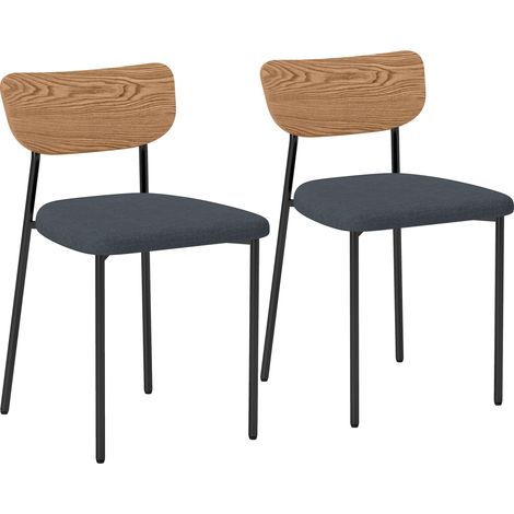 Lot de 2 chaises de salle à manger, piètement acier, dossier courbé, assise capitonnée, gris et bois naturel. (1/5)