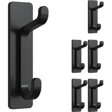 6 Pieces, Adhesive Wall Hooks, Bathroom Towel Rack, Kitchen Dishcloth Hook, Adhesive Coat Rack, No Drilling Required, Waterproof, Rustproof, Black (1/5)