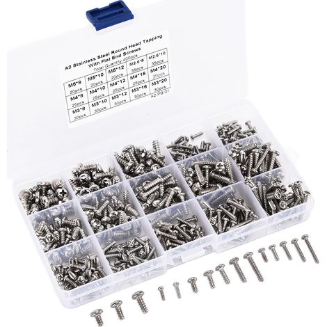 Lot 400 vis autotaraudeuses inox tête fraisée cruciforme, kit de fixation mélangé, boulonnerie résistante (1/5)