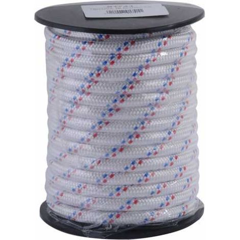 Trenza de PP de 10 mm, 15 m, blanca, hilos azules/rojos