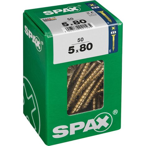 Boîte 50 Unités. Vis A Bois Spax Cab. Plat Yellox 5,0x80mm Spax (1/2)