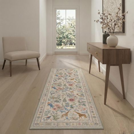 Tapis Salon Vintage Entree 80x150cm Lavable en Machine AntidéRapant Poil Ras, pour Chambre Salle a Manger Descente de Lit Bureau, Cuisine,Beige Savane Antique (1/5)