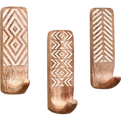 Indian Shelf Crochets muraux décoratifs en bois adhésifs pour manteaux – 3 crochets 6 bandes, étanche, antirouille, porte-serviettes, crochets sans perçage pour salle de bain et cuisine – Mignon (1/5)
