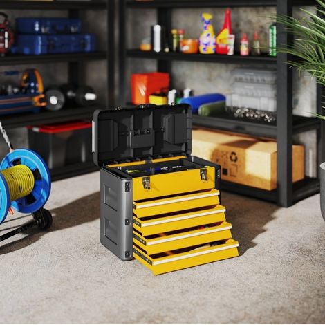 Leerer Werkzeugkasten mit 4 Schubladen, 49,7 x 25,3 x 40,7 cm, gelb HAVRYA (1/5)