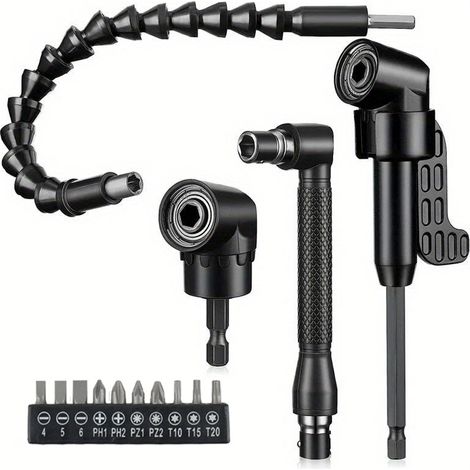 14 Pièces Renvoi D'Angle Visseuse Kit, Rallonge Visseuse, Renvoi D'Angle Perceuse, 105° Tournevis Flexible, 1/4 Embout (1/4)