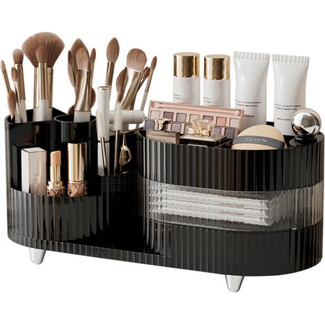 Make up Kosmetik Organizer,360° Drehbarer Make Up Pinsel Organizer,Großer Kapazität Kosmetik Aufbewahrung mit Schubladen,Schmink Organizer für Frisiertisch,Schlafzimmer,Badezimmer - Schwarz (1/5)