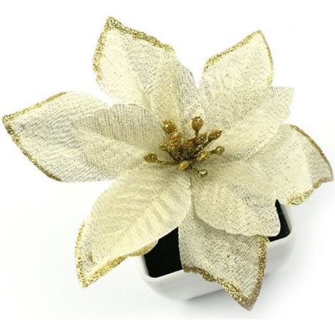 YepYes Poinsettia Fleurs artificielles Glitter réaliste d'or 15cm pour sapin de Noël Couronne de porte Décoration 6PCS (1/4)