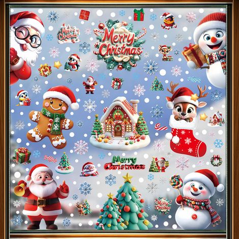 Nouveaux autocollants de Noël, flocons de neige 3D, bonhommes de neige, stickers pour fenêtres, sapins du Père Noël, cadeaux, autocollants statiques en PVC pour vitres