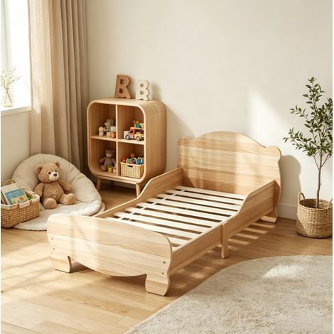 Letto per bambini 70x140 cm in MDF naturale salvaspazio, senza materasso FloraGrace (1/5)