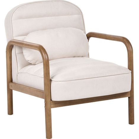 Fauteuil Milieu du Siècle en Tissu Structure en Bois Beige Clair Agger (1/5)