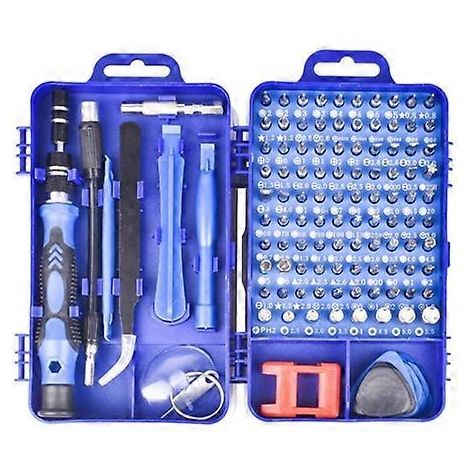 Ensemble d'outils de démontage et d'entretien de téléphones portables et d'ordinateurs avec tournevis de précision 115 en 1 (bleu) (1/5)