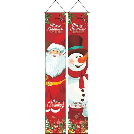 Nouveauté 2026 : Couplets de Noël, décorations de sapin de Noël avec Père Noël, décorations de porte, décorations de scène, bannières extérieures - 180 x 30 cm (polyester) - 14