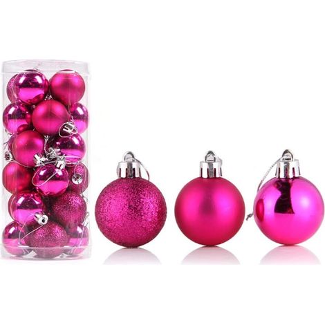Lot de 24 boules de Noël incassables de 4cm pour sapin de Noël,mini boules de Noël à suspendre pour vacances,mariage,décoration de Noël,cadeaux de Noël,rose rouge,4 cm GROOFOO (1/5)