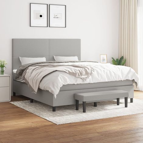 Lit adulte,Lit avec Sommier et Matelas confortable pour Chambre,Ensemble Lit à sommier tapissier Gris clair 180x200cm Tissu -BVN64827 (1/5)