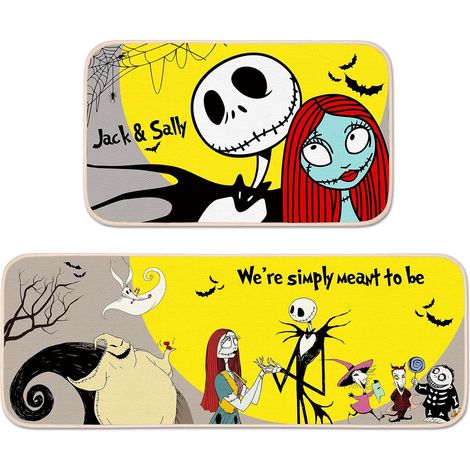 Lot de 2 tapis de cuisine Halloween - Décoration L'Étrange Noël de Monsieur Jack, tapis de sol intérieurs et extérieurs pour cuisine, salle de bain et porte, tapis discrets pour la maison pendant les  (1/5)