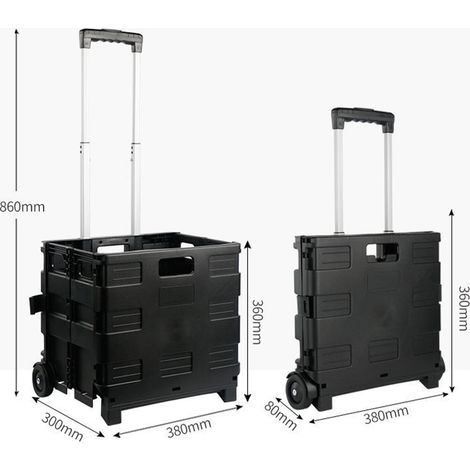 Caddie Shopping Foldable Aoresac 32L Noir PP PVC Telescopic Charge 55lbs Capacité 380x300x360mm (1/4)