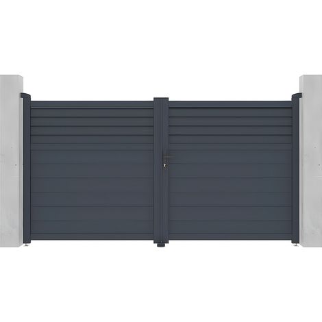 Portail battant aluminium persienné L305 x H166 cm anthracite - VIAZO