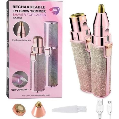 Epilateur Facial - Tete Plaquee Or Amovible - Pour Sourcils Et Poils Du Visage - 2 En 1 Rasoir Epilateur - Rechargeable - 1 Piece