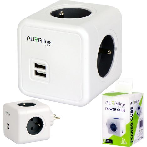 Splitter con 4 prese + 2 USB 2.1A/5V aura line cube 16A 230V (1/5)