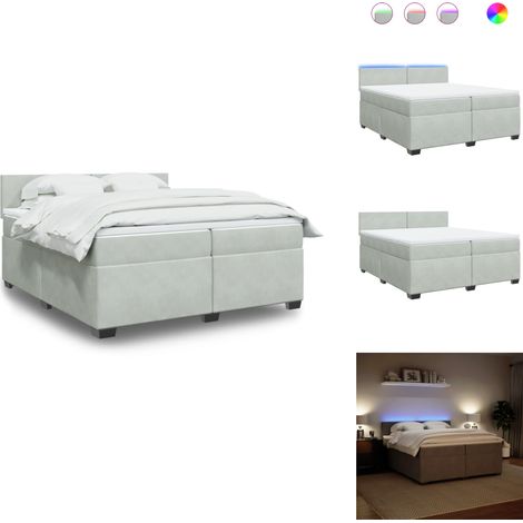 Boxspringbett mit Matratze Hellgrau 200x200 cm Samt - Boxspringbett - Samtbett - Doppelbett - LED Beleuchtung - Matratze (1/5)