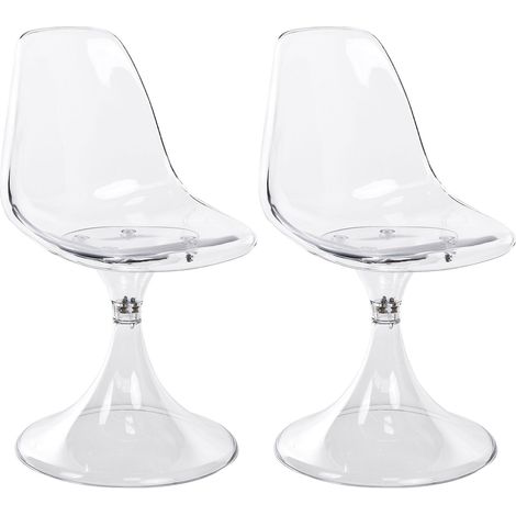 Set of 2 Chairs Transparent Polycarbonate Tulip with Pedestal Base Futuristic Clear CLARKSVILLE (1/5)