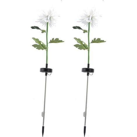 Lot de 2 lampes solaires LED simulant des chrysanthèmes, blanches, pour jardin, terrasse ou patio.-AquaForge (1/5)